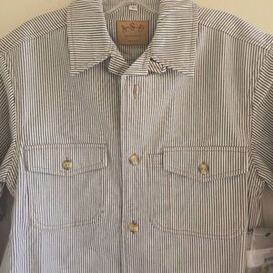 ASD Living Blk/Wht Vtg. Railroad Stripe Long Sleeve Server Shirt, NWT, Sz. S